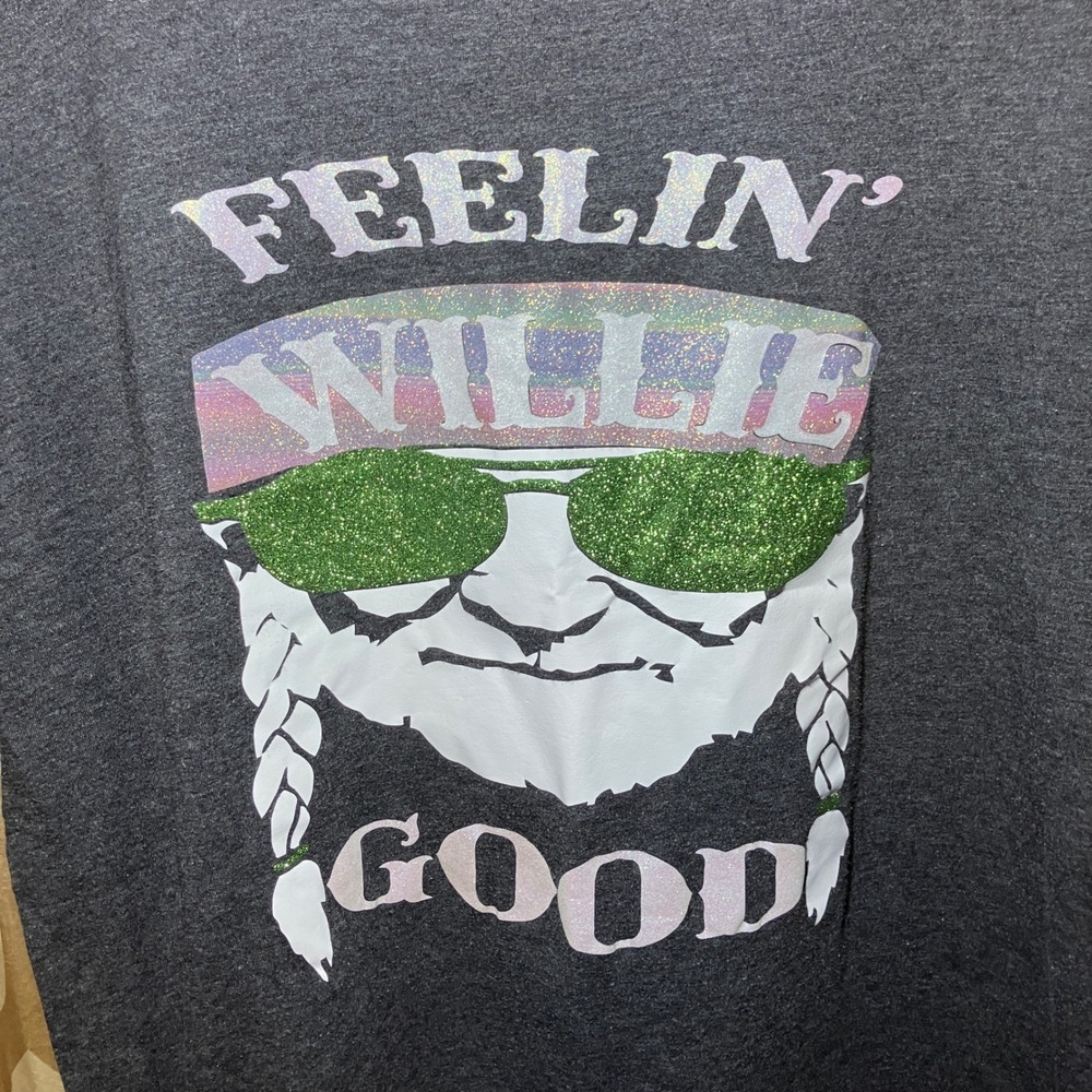 Graphic Tee Women Large Gray Good Willie Nelson Feelin Willie Good Music Fan - Picture 2 of 4